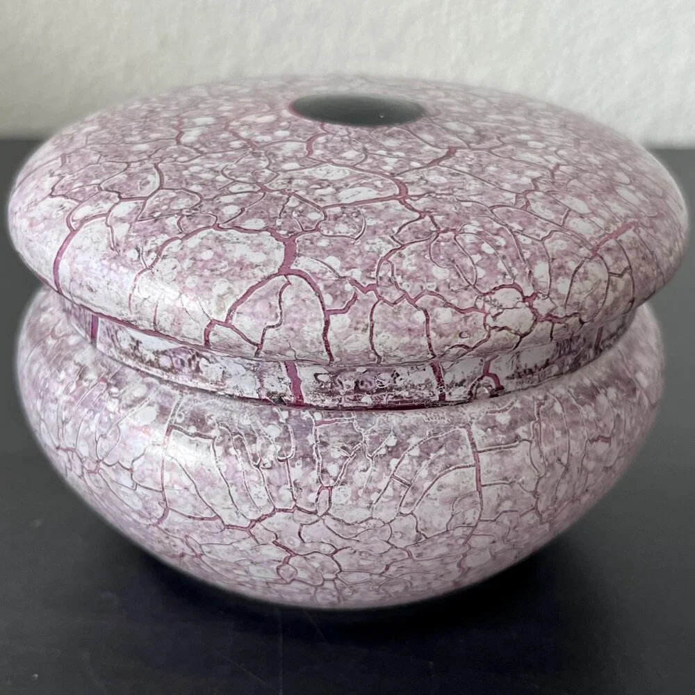 Pink Marbled Glass Vanity Jar // Vintage Powder Jar